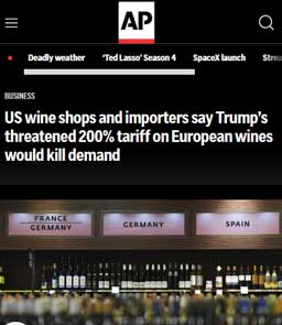 AP headline 200% tariff on wine